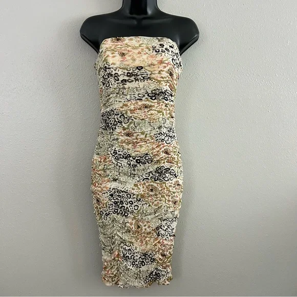 Kay Unger | Dresses | Kay Unger New York Ruched Strapless Dress Size 8  Beaded Mesh Animal Print Sequin | Poshmark